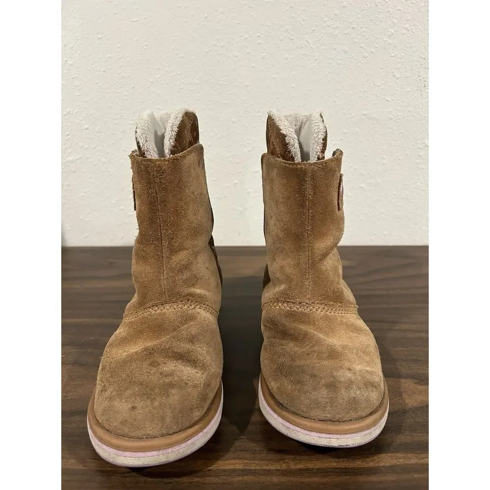 Sorel Rylee Boots Girls Sz 3‎ Waterproof Winter Suede Fleece Slip-on Brown Gold